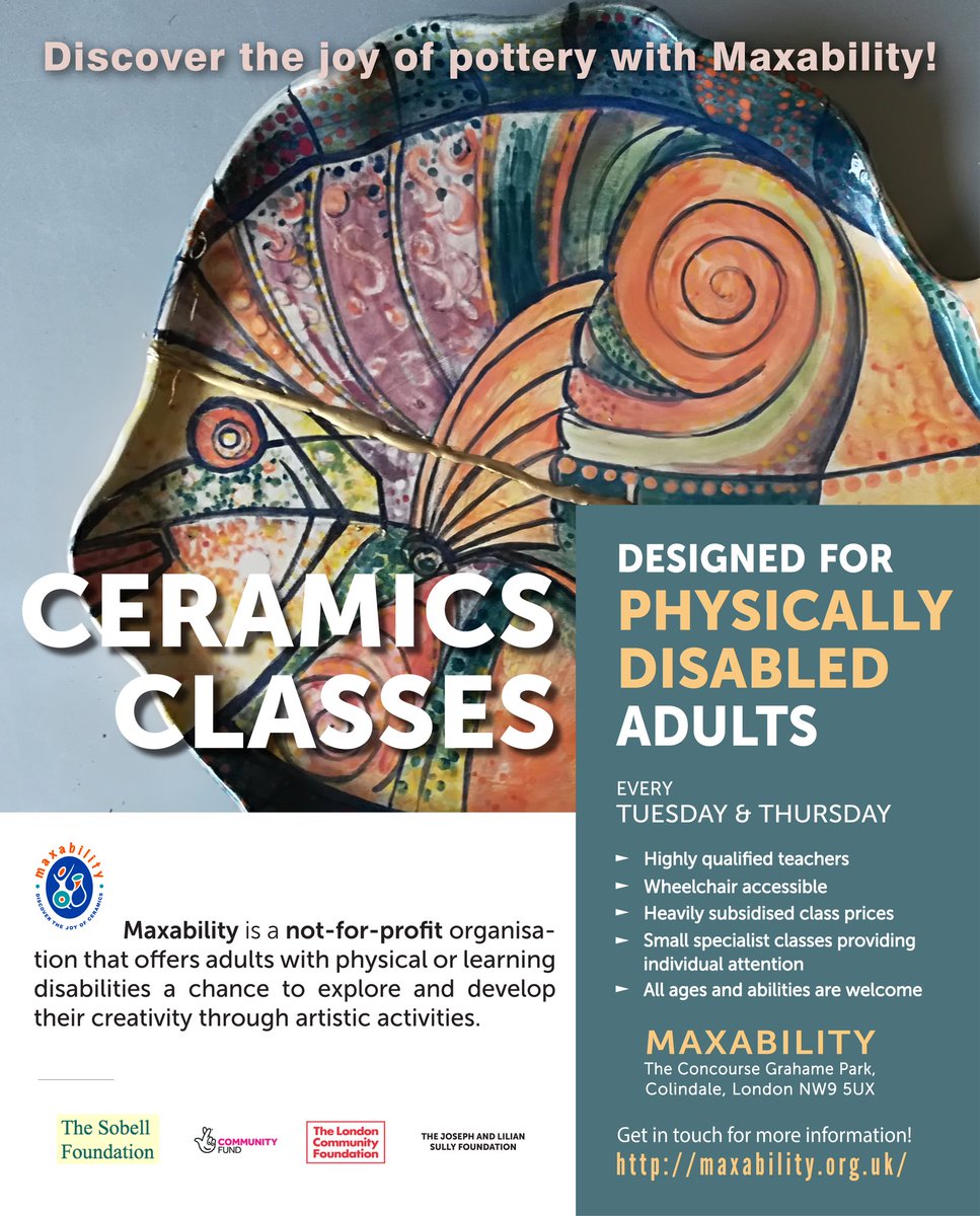 maxability_uk's tweet image. Join us for top quality #ceramicsclasses in #Colindale. Run by highly skilled #ceramicist, Vinicius Les. All #disabledadults and their #carers are welcome as well as all adults. Meet people and learn!
#pottery #NorthLondon #disability #DISABLED #Barnet #GrahamPark #potterystudio