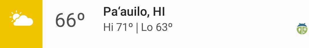 Producer_Rob's tweet photo. Apparently, the weather app on my phone so thinks I'm in Hawaii. I am not. Please kill me now... #INeedToGoBack https://t.co/X4KulH2h9M