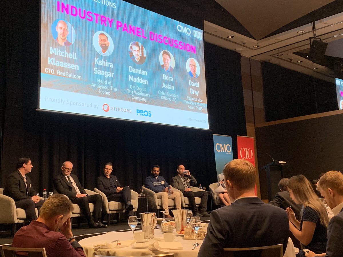 JamesAntrim's tweet photo. Listening to CMO/CIO panel on AI practical applications for customer centric experience, marketing and connecting cx data and machine learning to provide new insights to the business. #execconnects don’t be left behind in the AI race. Sponsored by @Sitecore  and PROS. https://t.co/4uZWak2KhT