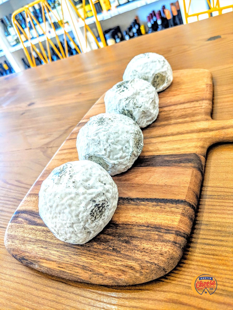 AustinCheeseCo's tweet photo. Our Tasting Room is now featuring Wabash Cannonball from the rolling hills of Indiana. Swing by to check it out before it's gone! 
This delicate, wrinkly rind cheese is made of goat's milk and aged for 7 days! Best paired with Sauvignon Blanc! 
#austincheeseco #wabashcannonball https://t.co/oa4L49LIEZ
