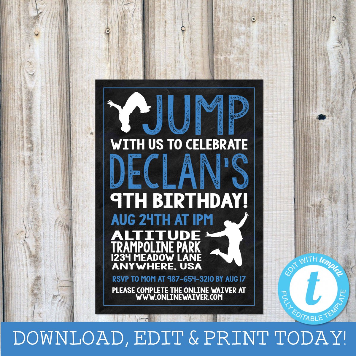 RadFamilyDesign's tweet image. JUMP PARTY INVITATIONS | buff.ly/2Ey3rtd | #radfamilydesigns #templett #JUMPINVITATION #GirlsJumpBirthdayInvitation #BoysJumpParty #TrampolineParty #BounceHouseParty #JumpPartyInvite #InstantDownload #EditableTemplett