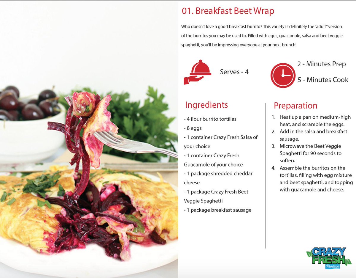 RDWCrazyFresh's tweet photo. We have a new take on an old favorite. Try our Beet Veggie Spaghetti Breakfast Wrap! It'll be sure to impress at your next brunch! #endlesspastabilities https://t.co/NT8zEEbt4X