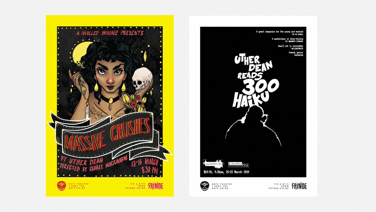 Wellington! I have two (2) shows in @NZFringe, both at <a href="/BATS_Theatre/">BATS Theatre</a>. One is a mischievous mix-tape of monstrous monologues about misogyny and making-out (bats.co.nz/whats-on/massi…), the other is me reading 300 haiku (bats.co.nz/whats-on/uther…). I guarantee you'll love both of them!