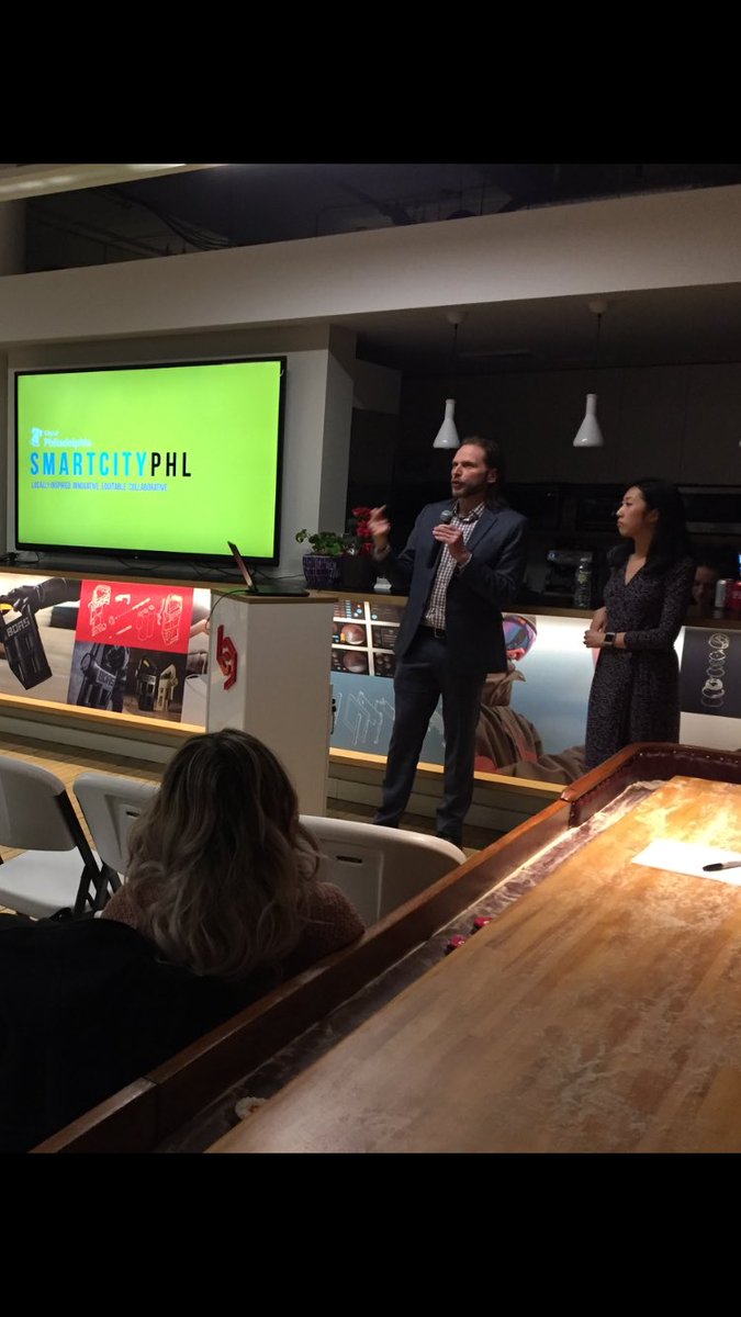 Happy to have @Wheelmrk and <a href="/ellen_hwang_phl/">Ellen Kwon</a> discussing the new #smartcityphl roadmap <a href="/PhillyIOT/">Philly IoT Meetup</a> @Bresslergroup .