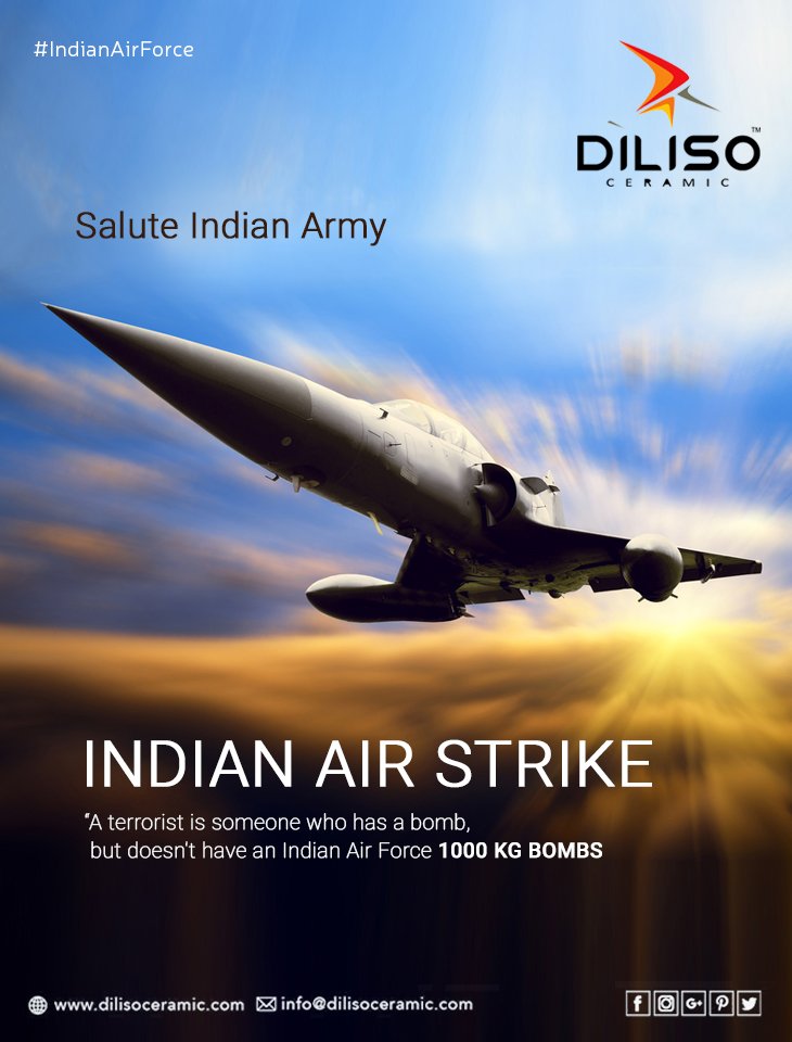 DilisoCeramic's tweet photo. "A Terrorist is someone who has a bomb, but doesn't have an Indian Air Force 1000 KG BOMBS"
SALUTE INDIAN ARMY!!

#IndianAirForce #Salute #AirForce #India #IndianArmy #morbi #Exporter #walldecor #TilesOfIndia #Digitalwalltiles 

https://t.co/ka6pgLLWC4 https://t.co/gWLBvOXcz9