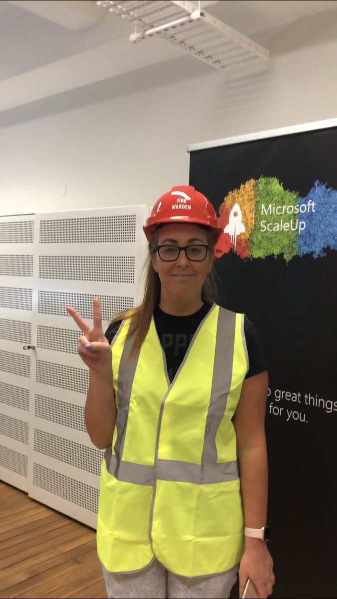 emilylrich's tweet photo. Second firm alarm for the day at the office and here’s our fire warden @rikkileebrandon at @msft4startupsau #firehat https://t.co/yr7lErXA5w