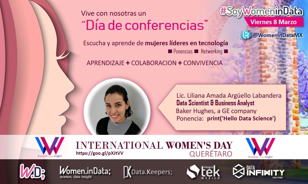 mundo_liz's tweet photo. 8 Marzo 9 a 14 hrs Parque Tecnológico #ITESM #CienciaDeDatos
Registro👉 https://t.co/GiDquK7DtI
*Evento Gratuito e Inclusivo! Acompañanos
#WomenInDataMX #SoyWomenInData #WomenInData
Patrocinadores ✔️: #DataInfinityMX #DataKeeperMX #IntegratekMéxico https://t.co/OfVbosL2db