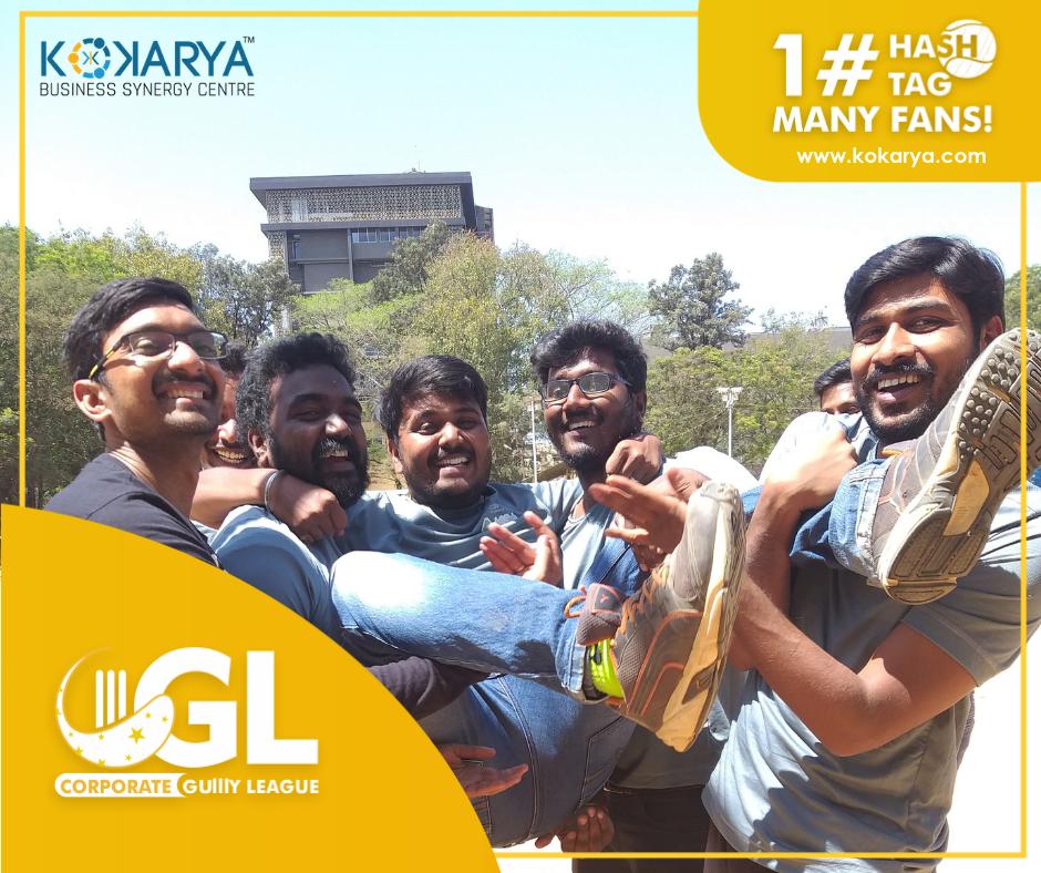 KokaryaBusiness's tweet photo. A victorious, yet fun moment with the winners of the Corporate Gully League, Team Starks!

#CGL #Bakeflicks #TinggCreation #Kokarya #Cricket #CricketFever #GullyCricket #CareGulllyLeague #YFS #CoEvolve #VinayakaShot https://t.co/HJSwuDAHIR