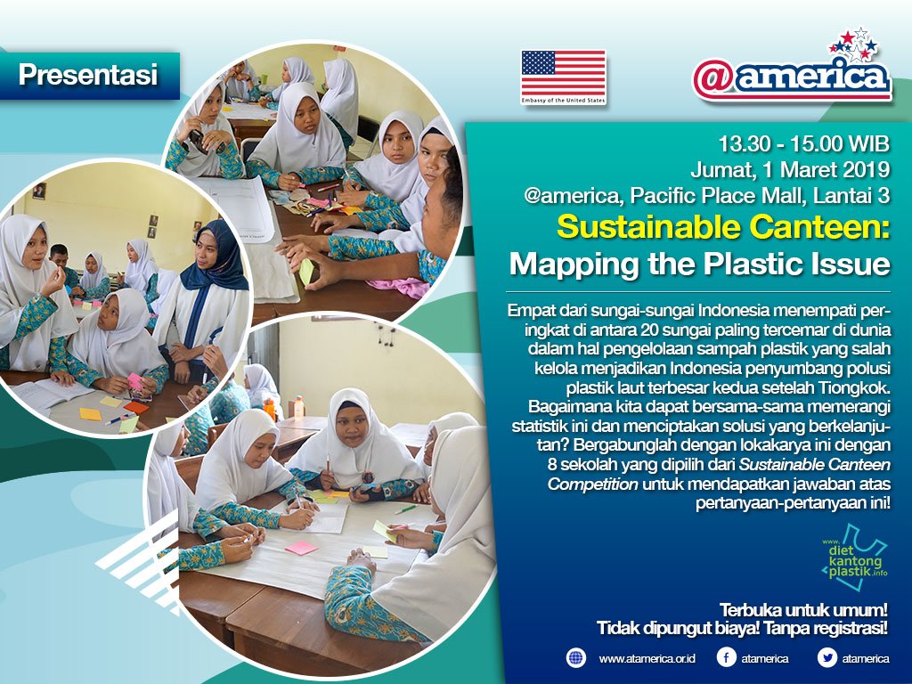 atamerica's tweet photo. Besok, bergabunglah dengan lokakarya ini dan temui 8 sekolah yang dipilih dari Sustainable Canteen Competition dan temukan cara mengatasi permasalahan plastik di kehidupan kita sehari-hari! https://t.co/xq4sBGrzG1