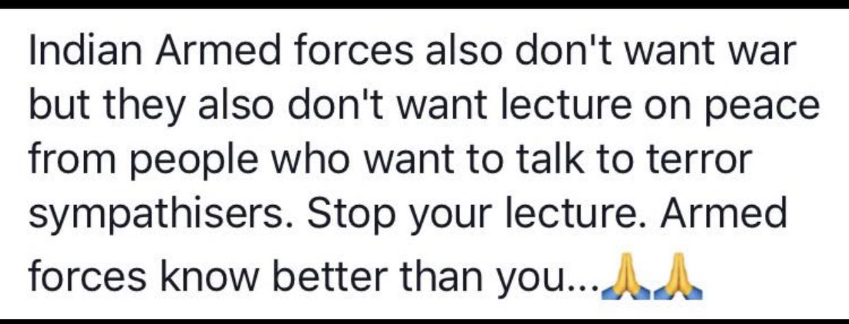 gagantalwar's tweet photo. This message is all who are just dumb shit and saying #NoToWar coz no one from their families face the border daily. They are sitting at home and speaking like dumbs #GivebackAbhinandhan #SayYesToWar #NationStandWithArmy #NationStandWithModi https://t.co/vcJVVYct8W