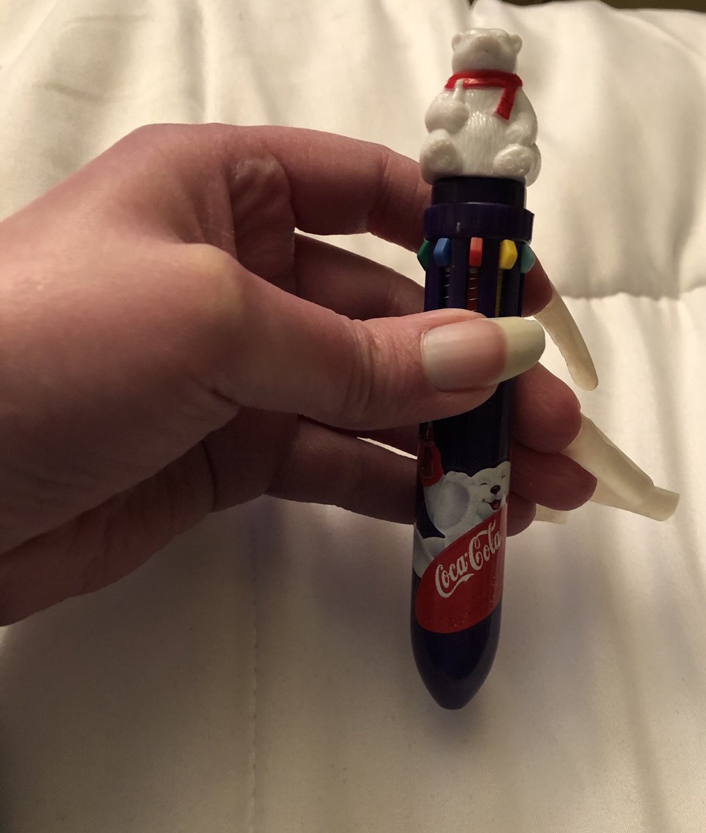 futurewriter13's tweet photo. Did anyone else have this type of pen in the 1990’s? I always loved that I had a rainbow of color choices in one pen! Now thanks to my mom and @eBay, I am excited to use my new @CocaCola multipen in my planner! #CocaCola #multipen #tencolorpen #90s https://t.co/6yAfuNtrGw