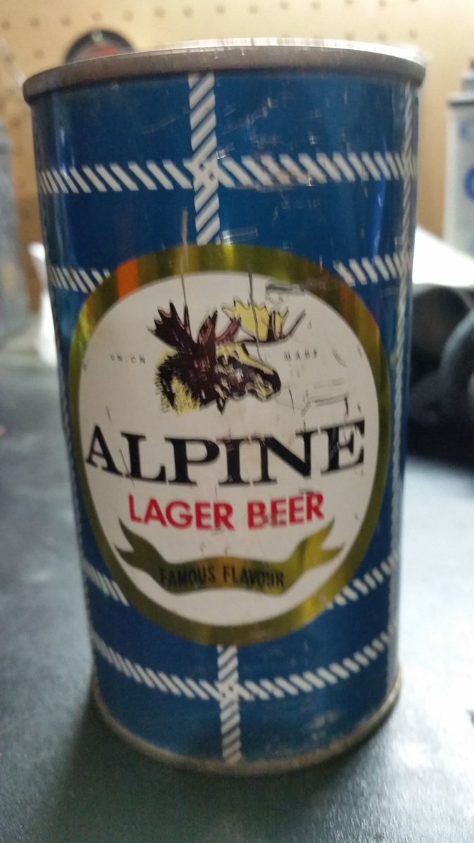 mlagace88's tweet photo. Hey @alpinelager Name the year this can would of been produced #alpineclassic #foundinaceiling #madeinlandcasternb https://t.co/QOZhTVXovY