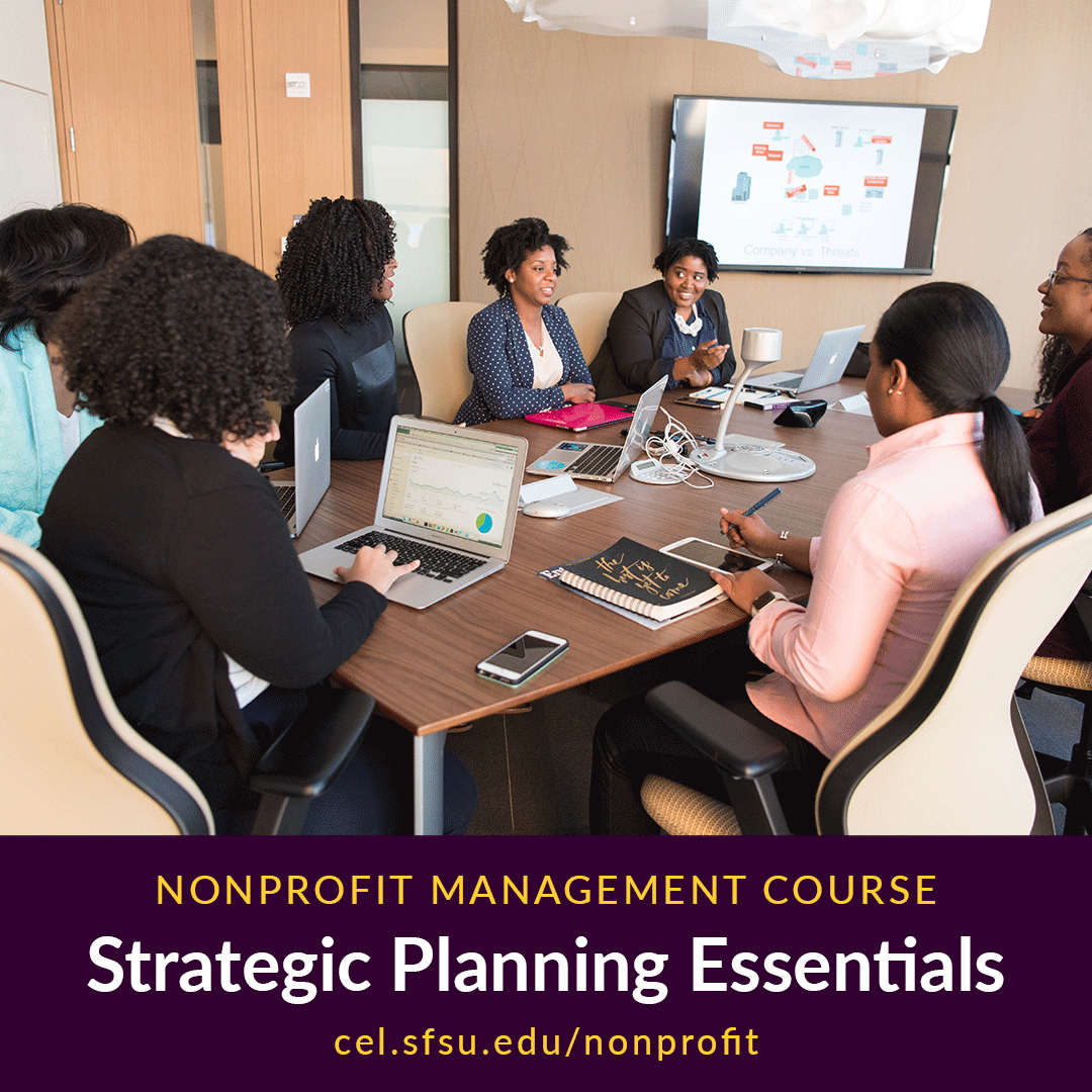 SFSUCPaGE's tweet image. For #nonprofit leaders, strategic planning skills are essential. Learn to determine if your org is ready for the planning process, how to examine internal &amp;amp; external trends, &amp;amp; how to pinpoint your competitive advantage.

#StrategicPlanning Essentials: cel.sfsu.edu/nonprofit/cour…