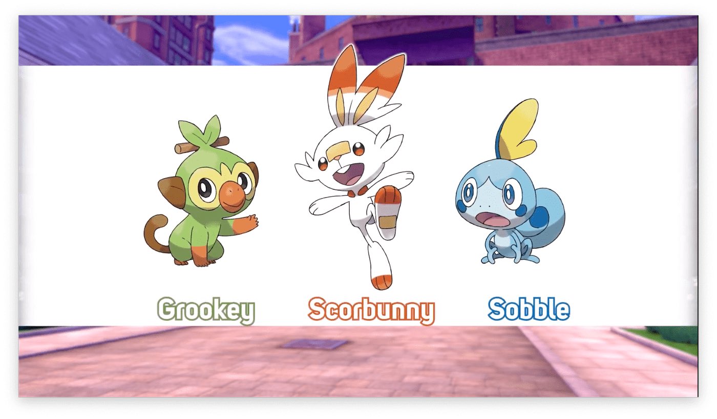 تويتر Tallen 石川 على تويتر So Just Watched The Japanese Trailer For Pokemon Sword And Shield The Starter Names Are サルノリ Sarunori Grookey ヒバニー Hibani Scorbunny メッソン Metson Sobble サル Means Monkey Which