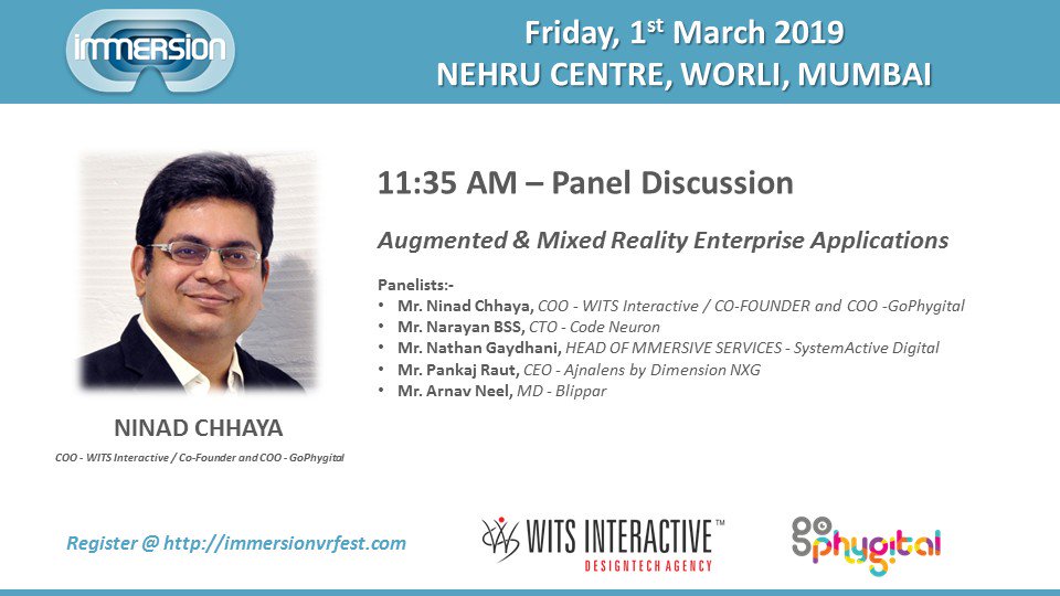 GoPhygital's tweet photo. Eager to know how #AugmentedReality & #MixedReality are being adopted by #Enterprises?
Meet our @NinadChhaya on Fri, March 1st at the #ImmersionVR Fest in #Mumbai
See you there! Register @ https://t.co/lytKexwTLK
#AR #VR #MR #MxR #VirtualReality #Immersive #Film #Fest #Marketing https://t.co/x5Q1JKXlf5