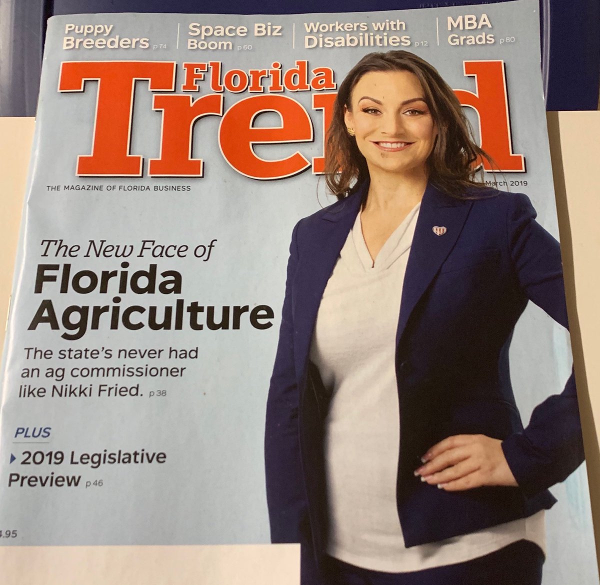 JimRosicaFL's tweet photo. Ag. Comm’r ⁦@NikkiFriedFL⁩ on the cover of March’s ⁦@FloridaTrend⁩ 
#FlaPol https://t.co/Tu54ddbbmh