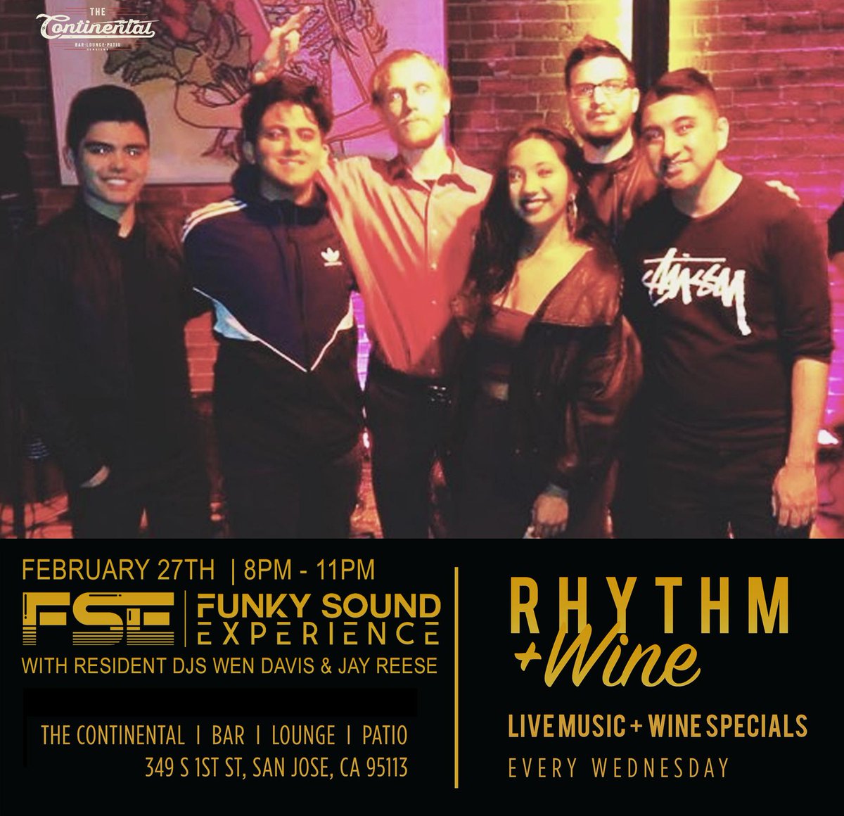 Continental_Bar's tweet photo. .@WeAreFSE is coming back to the #RHYTHMANDWINE stage TONIGHT 8-11pm, followed by resident DJs @wendavis @jayreesejubera 🎶🍷 #livemusic #winespecials https://t.co/y8iXniwbdS