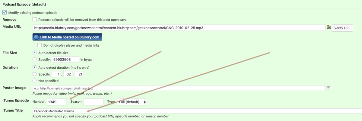 Podcaster's tweet image. Freaking out about the email from Apple and Episode numbers in your episode titles? We are ready to help you get squared away.. Also you do not need to re-submit your feed. Bad email title from Apple.  See the instructions here. facebook.com/groups/blubrry…