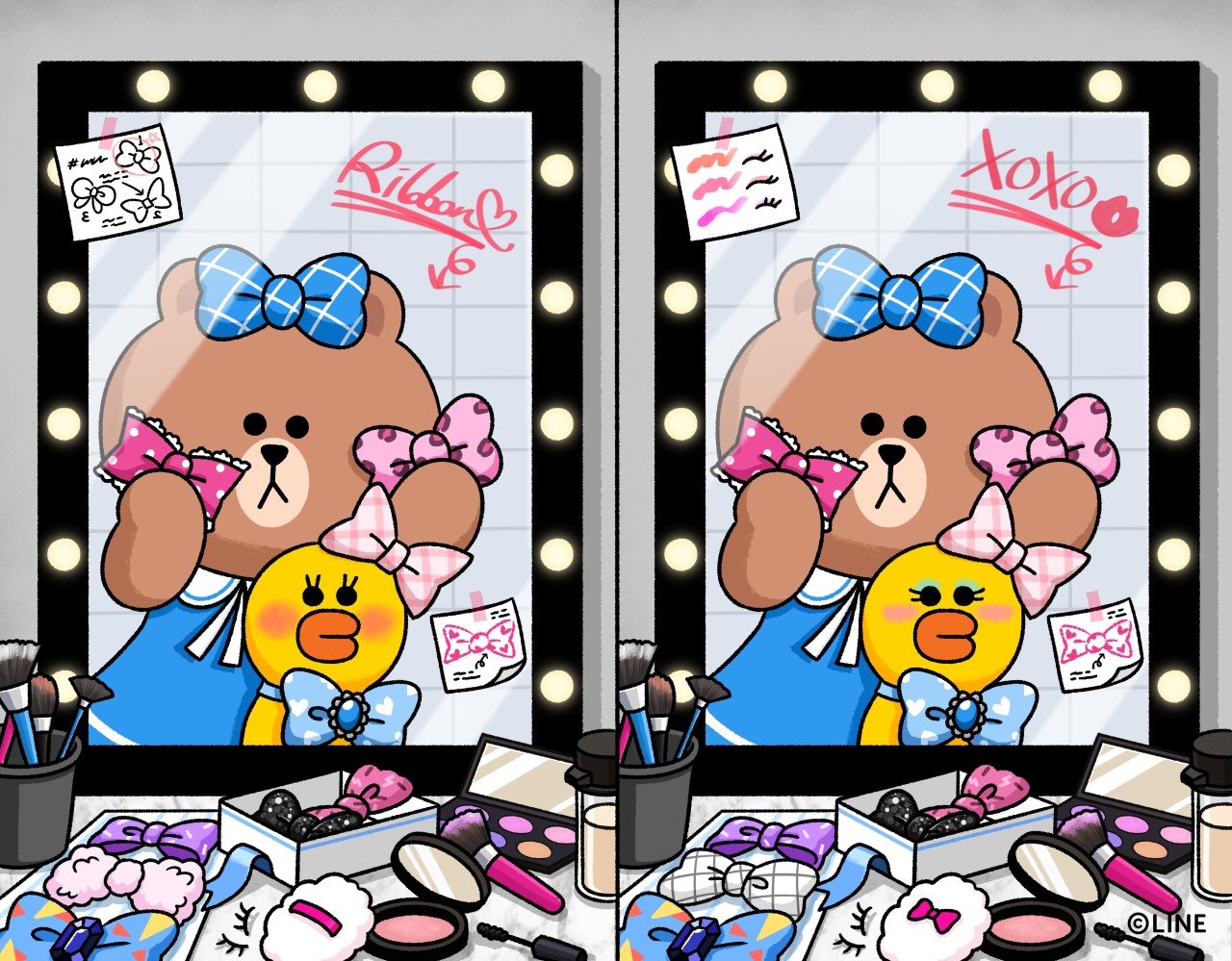 Line Friends Japan 正解は５つ 全部探すのに何秒 注意 次のページに正解があります 間違い探し 違い探し ゲーム 絵のパズル カンニング禁止 メイクアップ 友達 Choco Sally Linefriends T Co Npoiswii2a Twitter