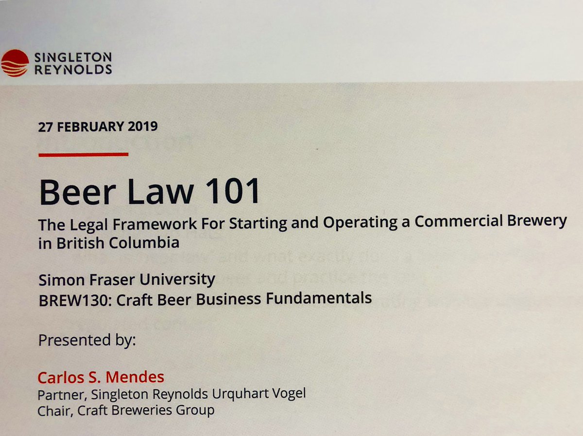 Really looking forward to heading out to <a href="/SFU/">Simon Fraser University</a> tonight &amp; teaching with <a href="/EurekaBeerGuide/">Ken Beattie</a> &amp; <a href="/mr_adam/">adam_maul10</a>! Always fun to answer questions &amp; connect with the next generation of craft brewers. Looks like I got my SkyTrain reading covered!  #beereducation #whoknewbeerlawwasathing?