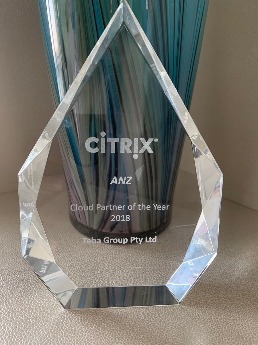 CraigaStones's tweet image. Sharing a photo of our award at the #citrixapjpc conference in Perth where Teba received the title of ANZ Cloud Partner of the Year.  We are humbled to receive this award from @Citrix