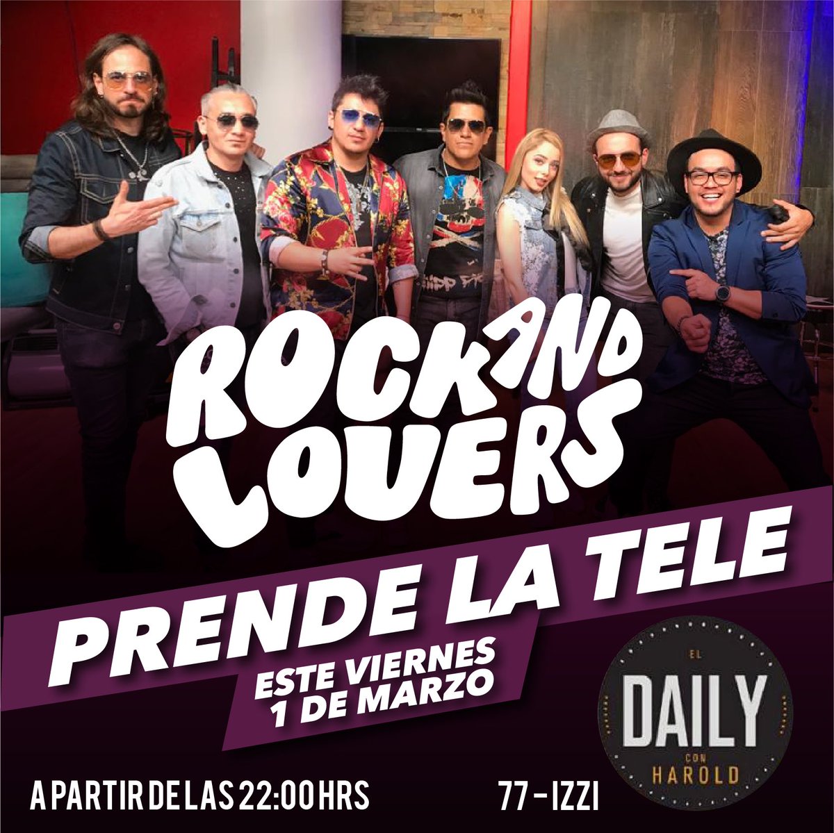 rockand_lovers's tweet photo. #RockandLoversFans préndanle al @canal_wtv este viernes a las 10 pm, estaremos con @haroldhuerta y @teresoto6 en el @dailyconharold. ¡Se va a poner chido! 🤟🏻🎸
#rockandlovers #tv #izzi #music #eldailyconharold #banda #rock #pop #prendelatele https://t.co/ScnmXt5W1a
