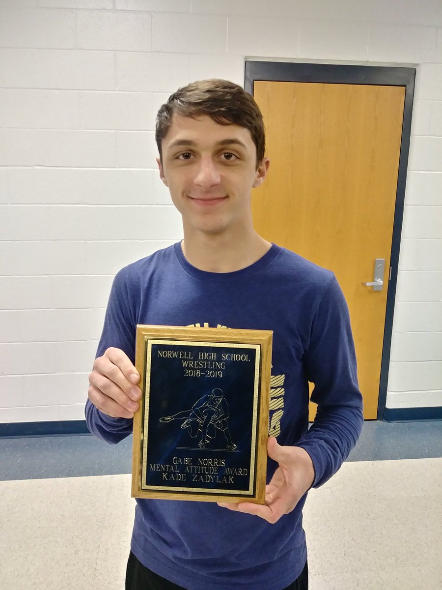 CakesbyAndi2012's tweet photo. The Gabe Norris Mental Attitude Award!! This years recipient was Kade Zadylak!!! Super proud of this kid he had an amazing season. We sure will miss him on the mat next year!! Congrats Kade!!! #Senior2019 @NHSgrappler #FlyHighGabe @zadyfilz @zadlax321 @kyrazadylak @zadylak https://t.co/Em5CoJVMAD