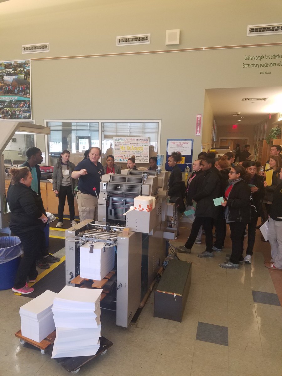 STEAMMHS1's tweet photo. The always amazing Mr. DeAcosta and his @miltonhershey Graphic Communications students showcasing the process of crafting top-notch composition notebooks #paperlove #STEMeducation #designthinking https://t.co/gKSMjOl0LQ