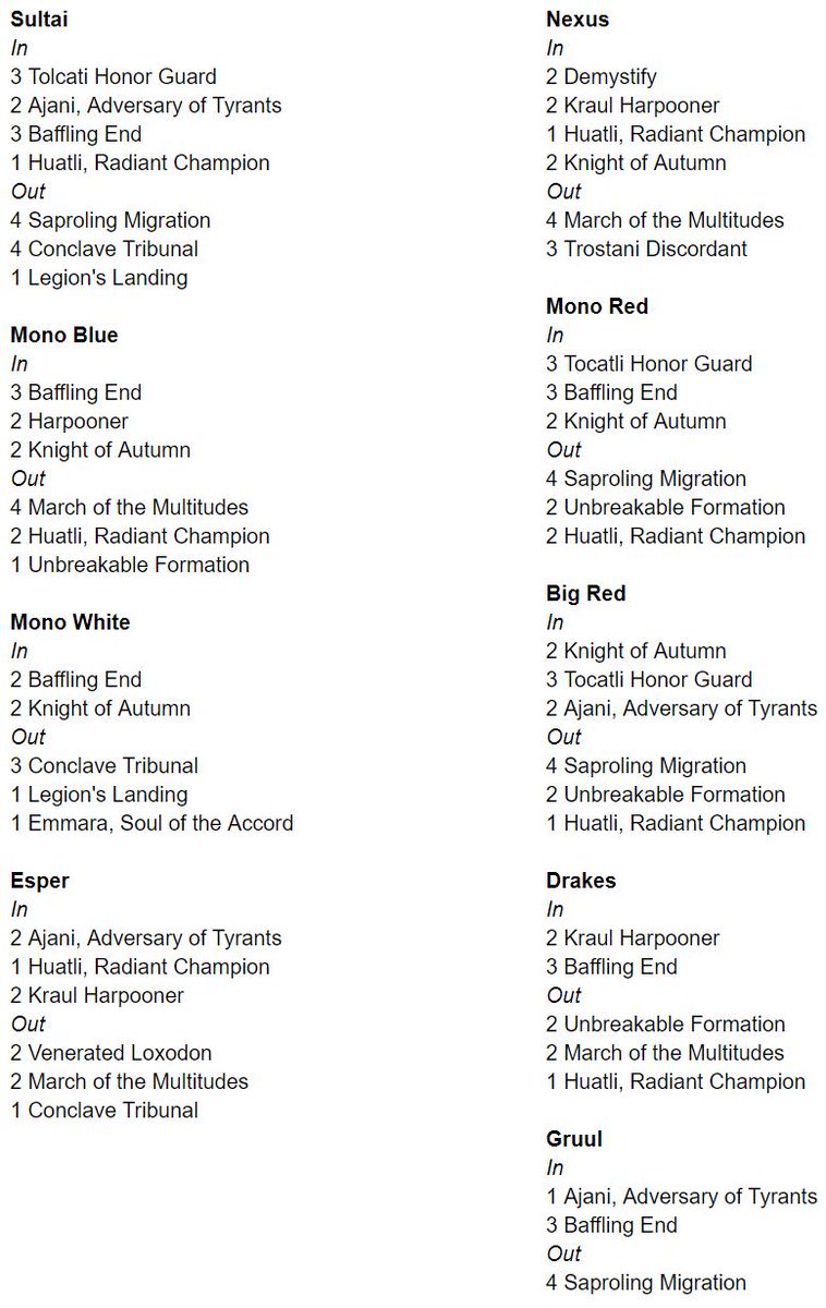 MTGQuinn's tweet photo. Here's the GW Tokens list and sideboard guide @MattSevera, @SamuelHBlack and I played at #2019MC1 with special tech: Huatli, Radiant Champion! https://t.co/WFXQLE2KWb