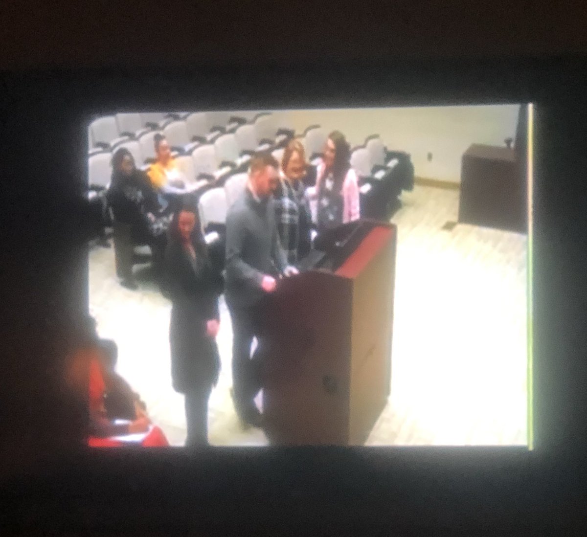 SeanSlaney1's tweet photo. Not the best picture but sometimes you get to share the awesome things your school is doing with technology and ESOL students with the school board. Proud and humbled to be part of such a great team! #baldwinrockets @mymcpsva @A_Slaney https://t.co/aWi4KCd0fZ