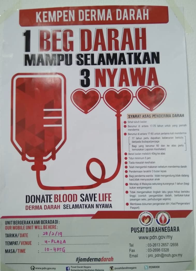 etly's tweet photo. Come join us for a good cause! Blood donation drive & cancer awareness exhbition today (till 4pm) @MSUmalaysia (U-Plaza) @MohdShukriYajid #fhlsmsu https://t.co/rQs4g4MPVW
