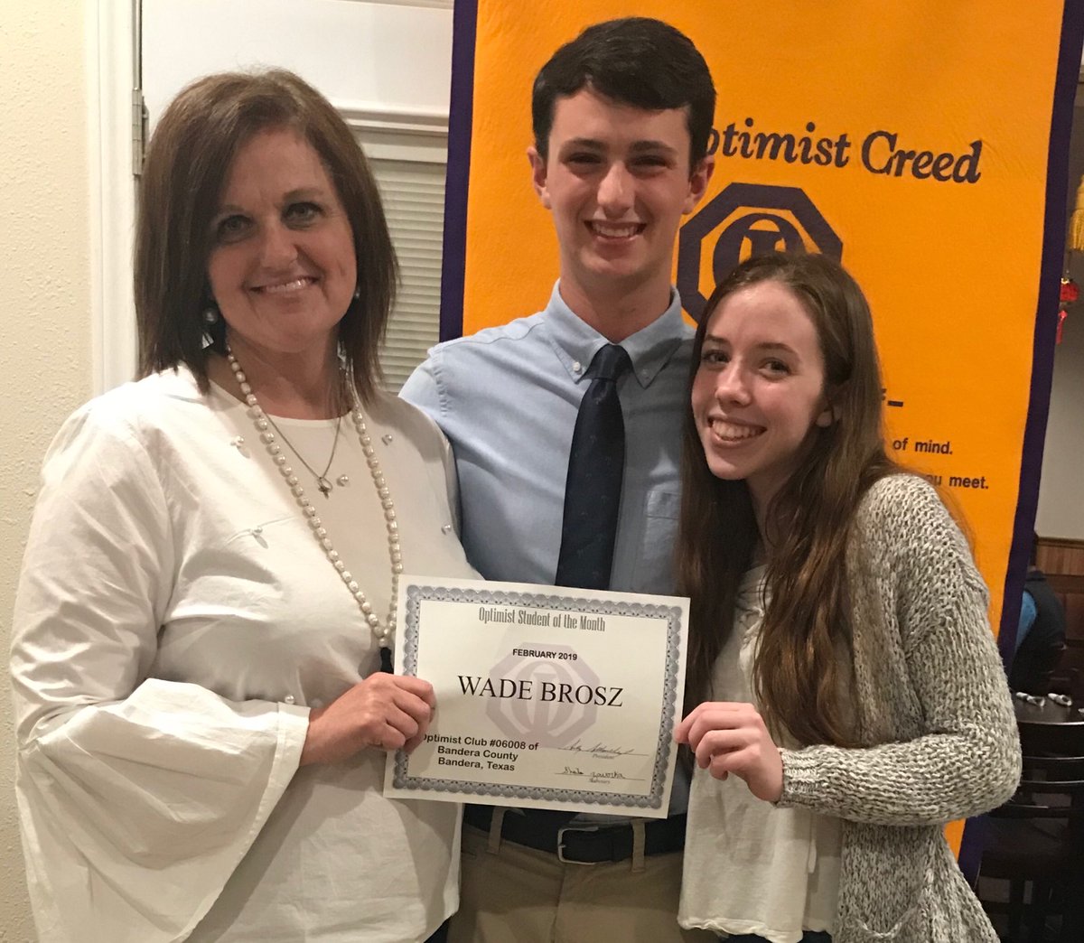 Wade was student of the month with the Optimist Club!  He sure has great teachers!❤️