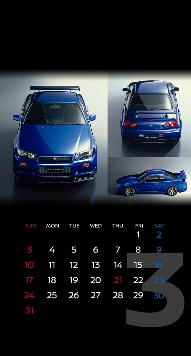 日産自動車株式会社 壁紙カレンダー 3月は R34型 Nissangtr フェアレディz Heritage Edition 日産セレナepower の3車種 T Co N07rzn0uow にっちゃん情報局