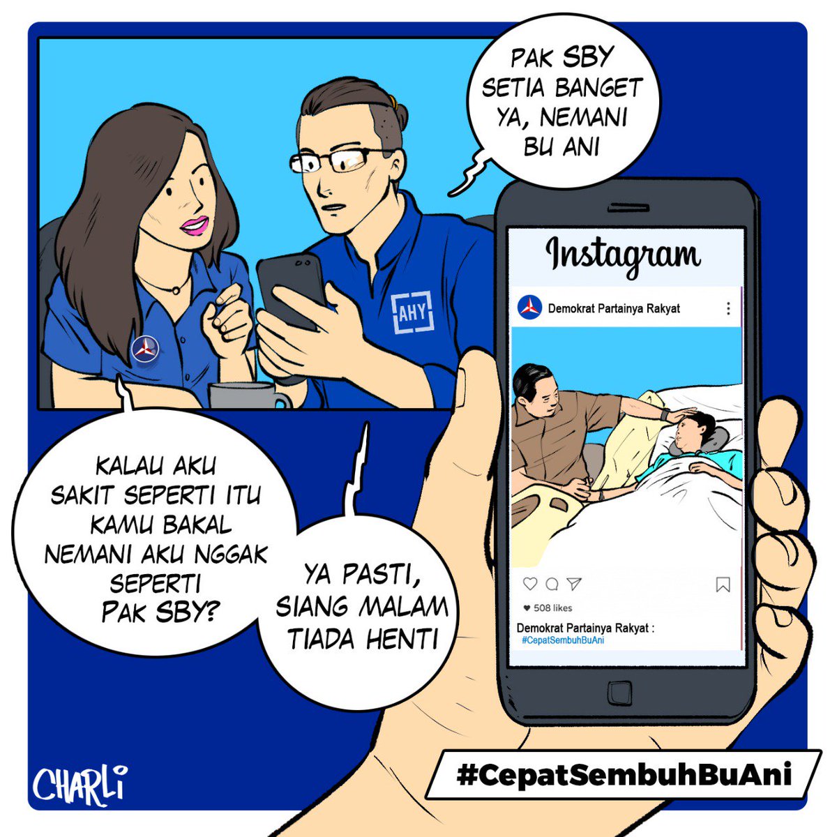 Partai Demokrat yang digagas dan didirikan Susilo Bambang Yudhoyono (SBY) mengajarkan kesetiaan tanpa akhir pada cinta, ketulusan, dan perjuangan.

#CepatSembuhBuAni
Demokrat Partainya Rakyat