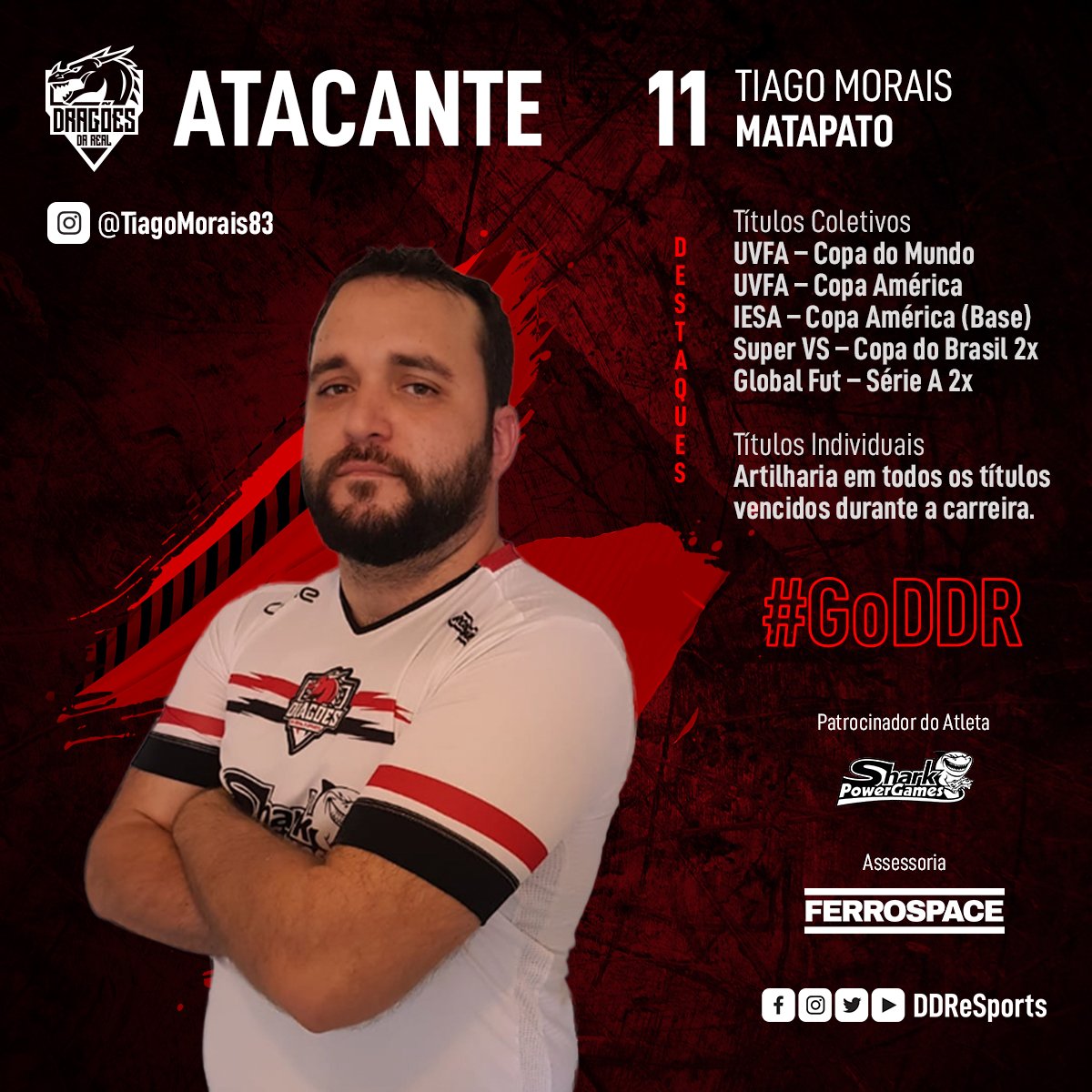 DDReSports's tweet photo. MataPato, é o artilheiro-matador da DDR, considerado o melhor cabeceador da modalidade por muitos atletas do #ProClubs.
Líder nato, com posicionamento excelente dentro de campo e uma finalização que beira a perfeição.
#PatoMarcouGol por onde passou.
#GoDDR #DDRéArte https://t.co/VpuVCBVwGR