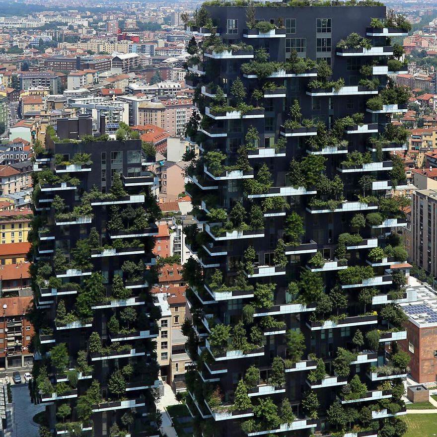 FanClicks_'s tweet image. Bosco Verticale (Vertical Forest) is a pair of residential towers in Milan, Italy, designed by architect Stefano Boeri. Each tower houses 900 trees