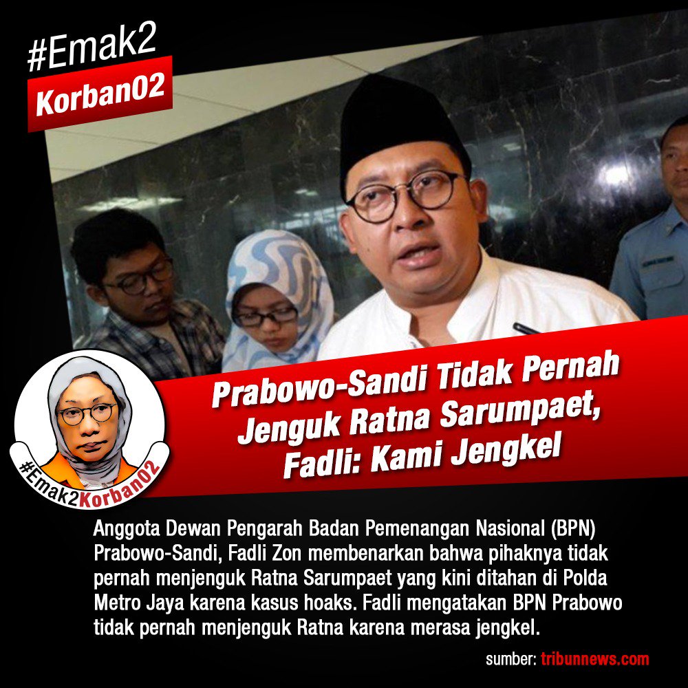cur_ah's tweet photo. Prabowo sandi tidak pernah jenguk Ratna Sarumpaet, @fadlizon jengkel.
#Emak2Korban02 https://t.co/xTu6gt27Jm
