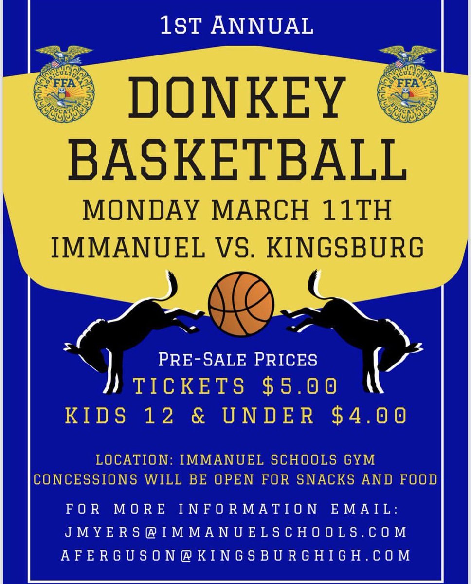 immanuelffa's tweet photo. Tickets on sale NOW!!! Find a FFA member or contact Ms. Myers for more info!! Let’s fill the gym with BLUE!! 🎉🏀💙 https://t.co/bN75HcIW6s