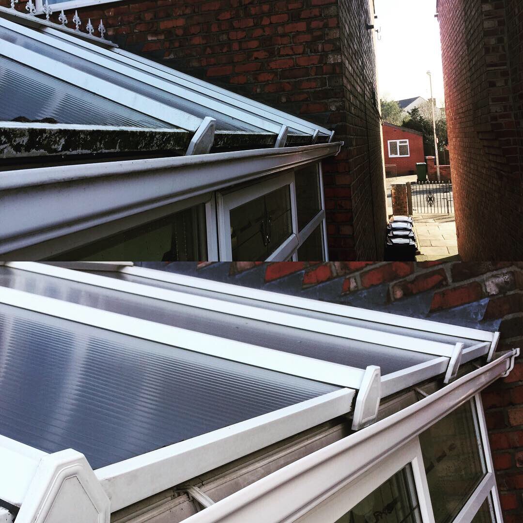 Trucleanplus's tweet photo. Tough day on this conservatory that has never been cleaned but with the right chemicals and plenty of elbow grease we managed to get it back to its best 🏡 #cheadle #Stockport #wilmslow #altrincham #conservatory https://t.co/OhxjAzi3VK