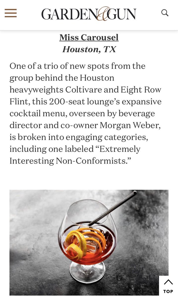 EightRowFlint's tweet image. It’s a proud moment when @gardenandgun gives a shout-out to the youngest bar in the @AgricoleHTX familia 🙂 
bit.ly/2GGnewbars #Houston @MissCarouselHTX