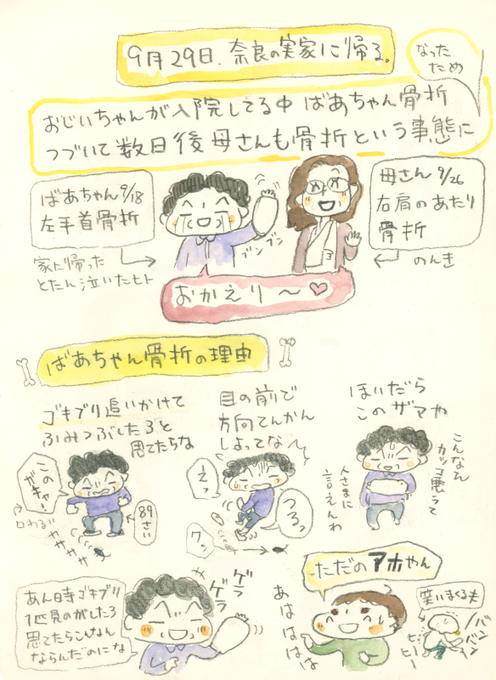 ばあちゃんがどんな人なのか気になっている方もいると思うので、昨年祖母が骨折した時の話をまとめたものを載っけてみます。
うちの家族は基本ギャグでできているアホみたいな人たちで構成されていて、中でもばあちゃんが最強。
ちなみに骨折は治り、今はリハビリも兼ねているというかんじです。 