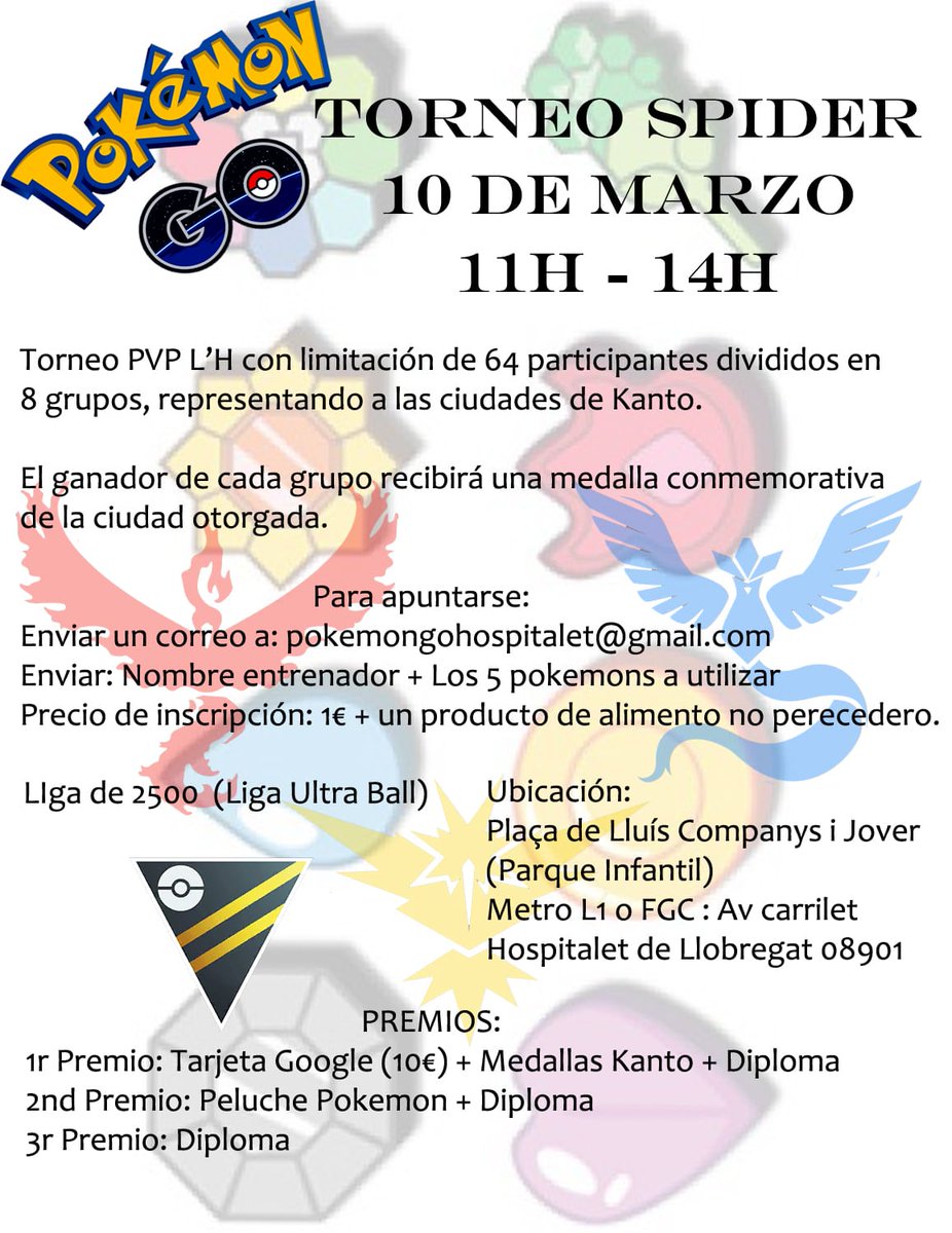 Pogohospitalet's tweet photo. #torneoSpider Liga 2500 con cualquier tipo de pokemon. Grupos de 8 personas por cada ciudad de Kanto. Al mejor de tres. Caja meltan a todos los participantes ¿Os animáis? https://t.co/2GTSDifM86