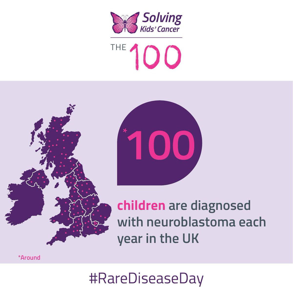 This #RareDiseaseDay we're shining a light on #The100 children diagnosed with neuroblastoma each year in the UK.

We want to raise awareness of this aggressive childhood cancer!

Help us to get 100 RTs on this [THREAD 🔽] and change the outlook for children now and in the future.