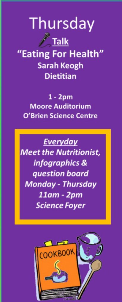 Healthy UCD (@healthyucd) on Twitter photo Final day of Healthy Eating Week & it's a good one! So excited to welcome <a href="/Dietitianbytes/">Sarah Keogh RD</a> to UCD for a talk on 'Eating for Health' at 1pm in Moore Auditorium. Sure to be a fantastic talk & suited to all🙌-30 goodie bags up for grabs if you get there first too 🎉 #healthyucd Final day of Healthy Eating Week & it's a good one! So excited to welcome <a href="/Dietitianbytes/">Sarah Keogh RD</a> to UCD for a talk on 'Eating for Health' at 1pm in Moore Auditorium. Sure to be a fantastic talk & suited to all🙌-30 goodie bags up for grabs if you get there first too 🎉 #healthyucd