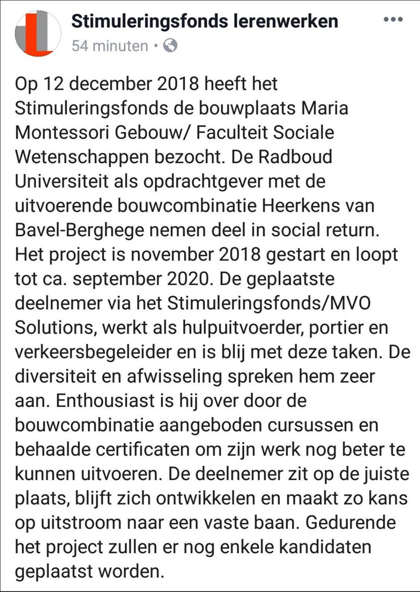 Dit item gaat over onze deelnemer Jeroen Kregting en zijn werkplek FSW Maria Montessori Gebouw. Een voorbeeld van Social Return. Door zijn doorzettingsvermogen is hij zover gekomen. Op weg naar de toekomst Jeroen!