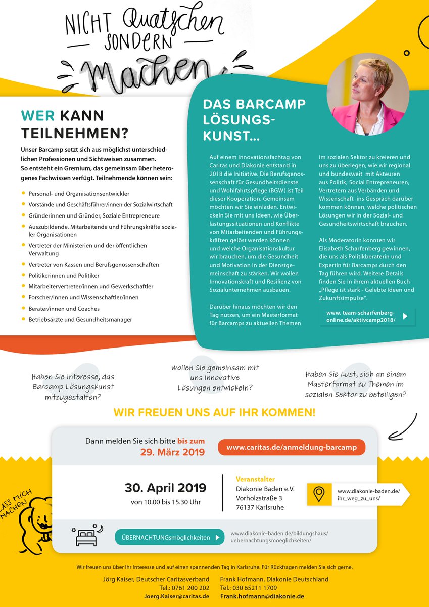 Endlich gibt es auch im Süden ein #Aktivcamp #Pflege! Jetzt kostenlos anmelden für den 30. April 2019 in #Karlsruhe. Organisiert von <a href="/BGWonline/">BGW online</a> <a href="/diakonie/">Diakonie Deutschland</a> und @Caritas_web. Welche Organisationskultur brauchen wir? Wie lösen wir Konflikte und Überlastungssituationen?