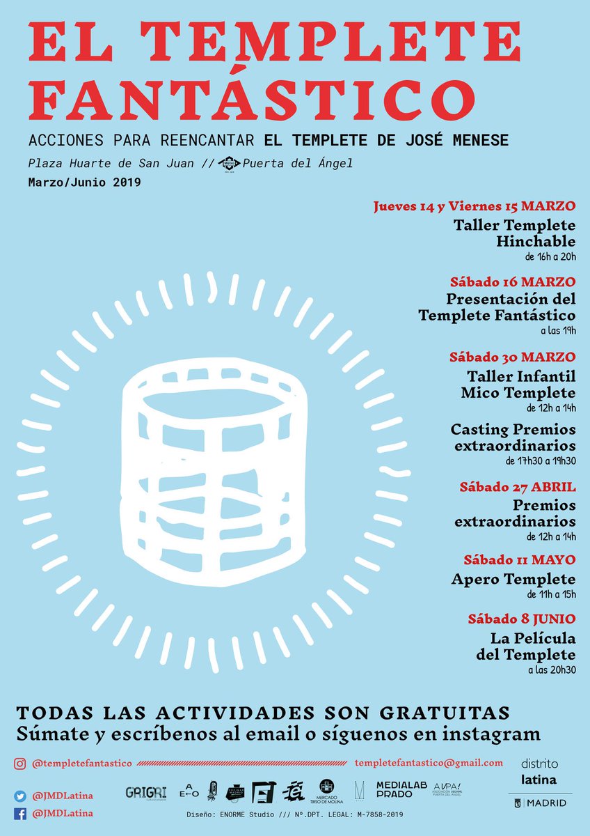 Los Premios a lo Extra←Ordinario se volverán a celebrar en el #TempleteFantástico , dentro del programa de reencantamiento del Templete de José Menese, en <a href="/JMDLatina/">Distrito Latina</a> .
CASTING: 30 de Marzo/PREMIOS: sábado 27 de Abril
+info e inscripciones → templetefantastico@gmail.com