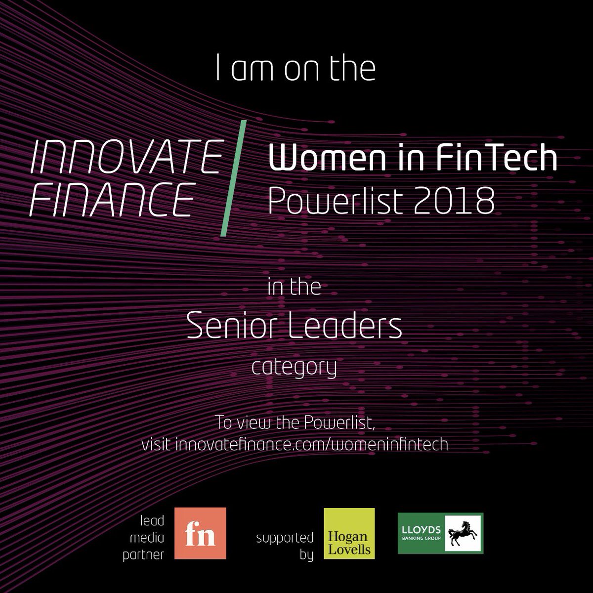 Honoured to be on the <a href="/innfin/">Innovate Finance</a> #WIFPowerlist again, alongside some great #FinTech friends and brilliant minds.

For the full Powerlist click here: innovatefinance.com/womeninfintech…