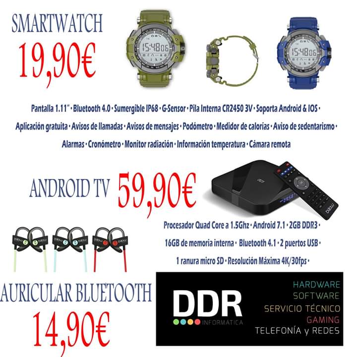 DDR_Informatica's tweet photo. Promo BILLOW. Smartwatch, Android TV, Auriculares deportivos BT. https://t.co/o3ICWk9JWh