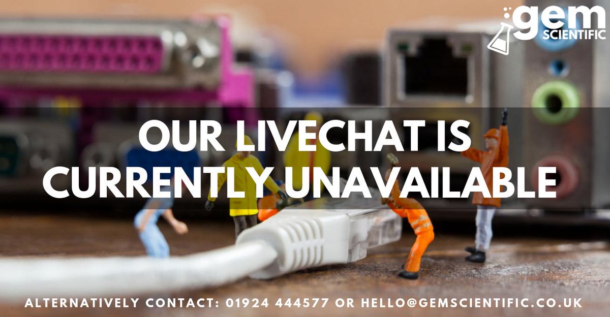 GemScientific's tweet image. We&apos;re experiencing technical difficulties with our live-chat but we&apos;re working to fix it.
In the mean time if you would like to contact us, please call 01294 444577 or email us hello@gemscientific.co.uk

#livechat #weberror #websitetraffic #problems #technicaldifficulties